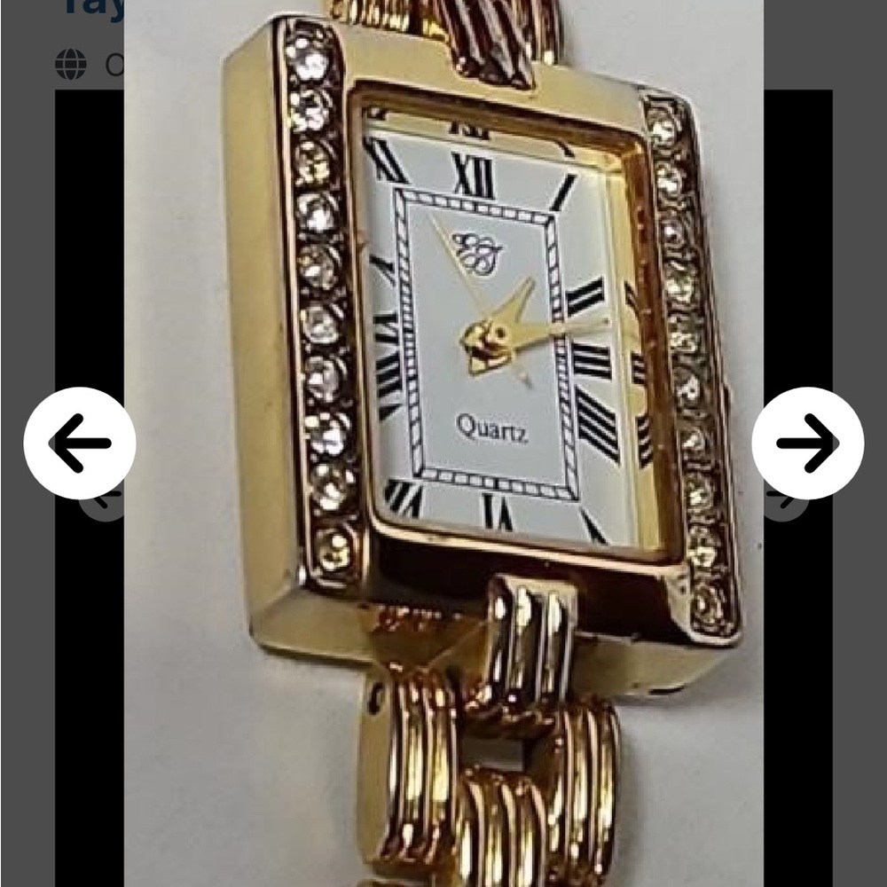 Gold Crystal-Accent Rectangular Quartz Watch - image 3